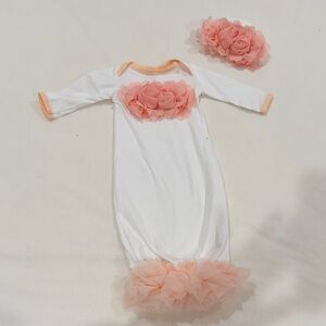 White Baby Gown with Peach Tulle Roses and Trim